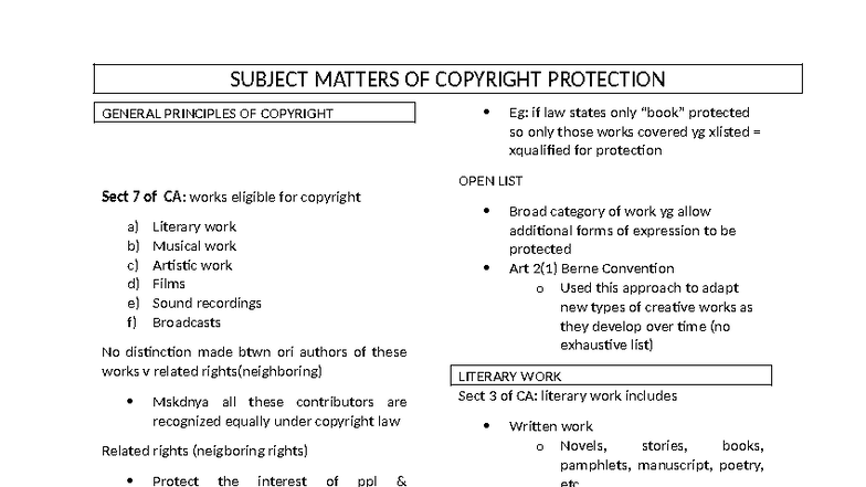 Study on Copyright Law: General Principles & Subject Matters - Studocu