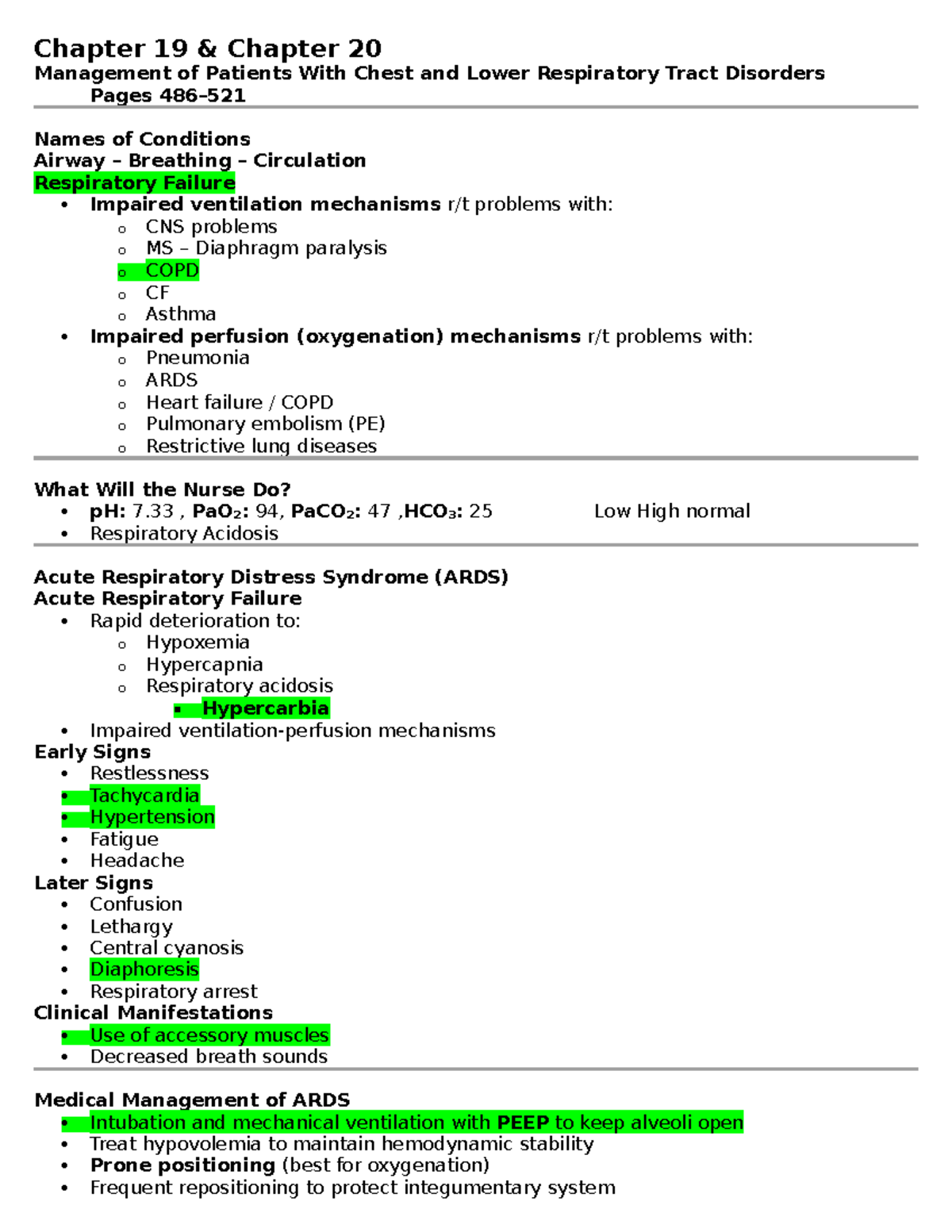Chapter 19 & 20: Management of Respiratory Disorders (Pages 486-512 ...
