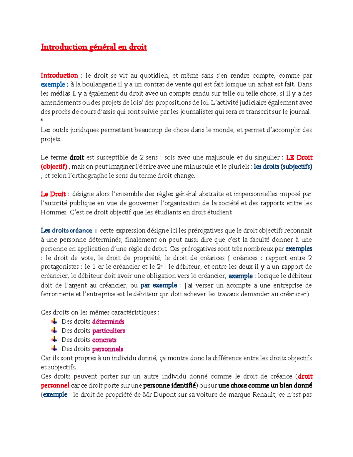 Cours entier Intro AU Droit - Introduction général en droit ...