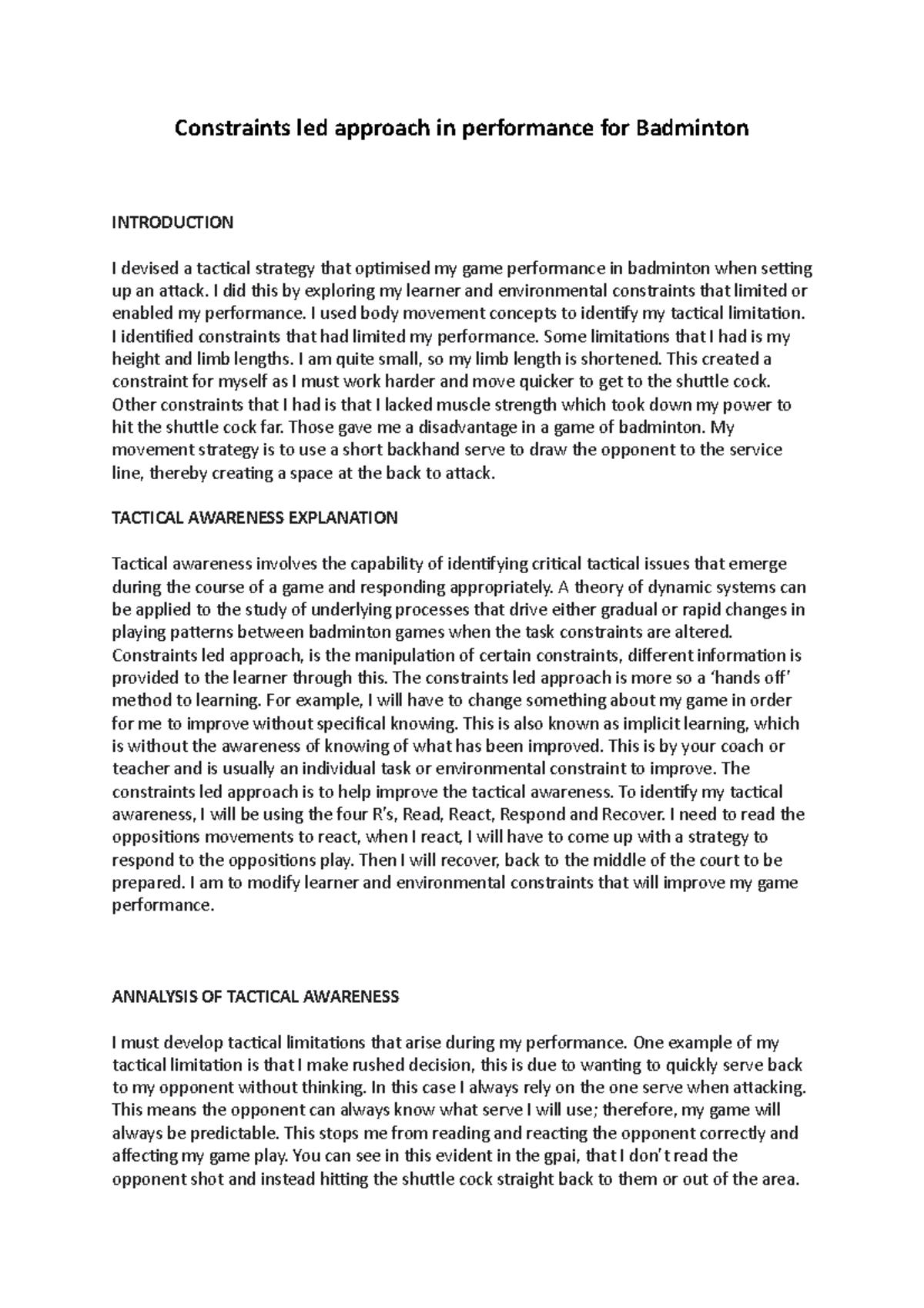 Optimizing Tactical Awareness in Badminton: A Constraints-Led Approach ...