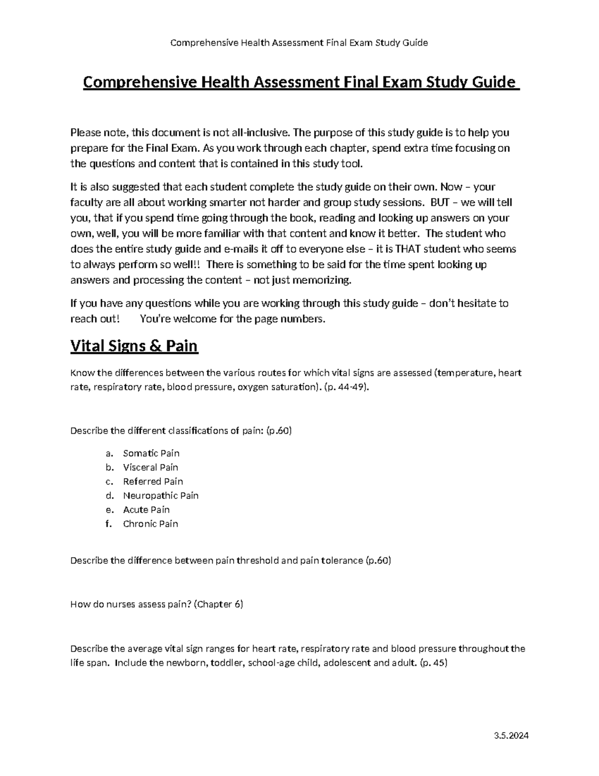 Final Exam Study Guide Health Assesment - Comprehensive Health ...