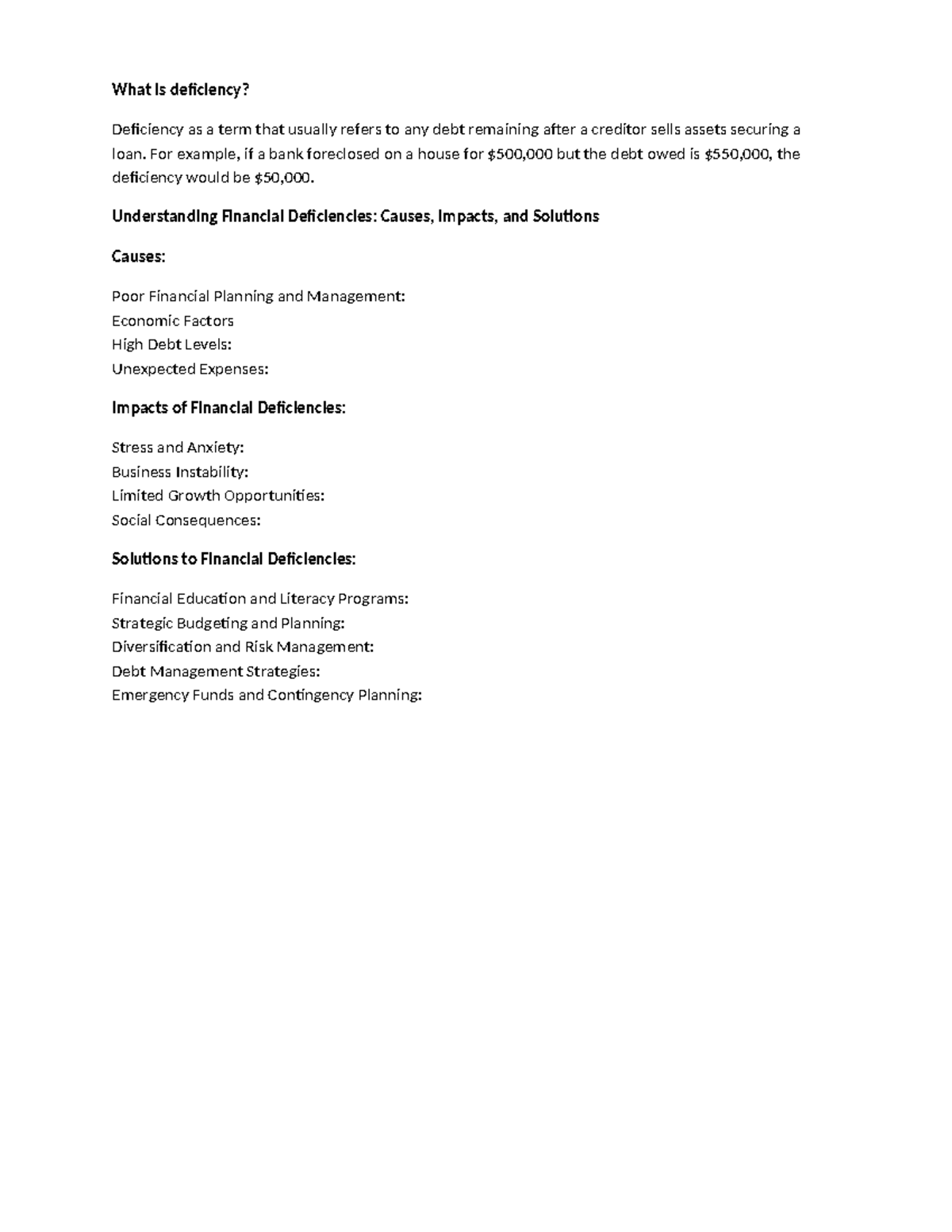 Finance - Presentation on Deficiency: Causes, Impacts & Solutions - Studocu