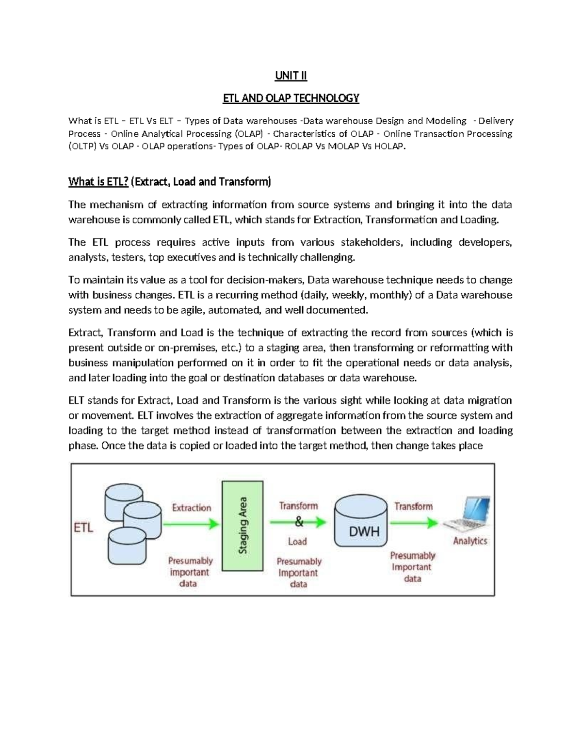 UNIT II first half - B.E CSE ELECTIVE PAPER - UNIT II ETL AND OLAP ...