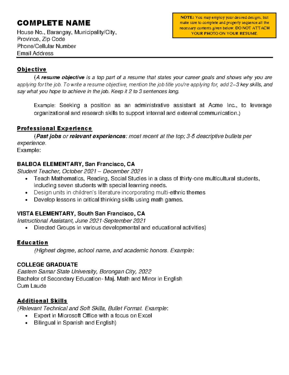 Resume- Template-2 - NOTE: You may employ your desired designs, but ...