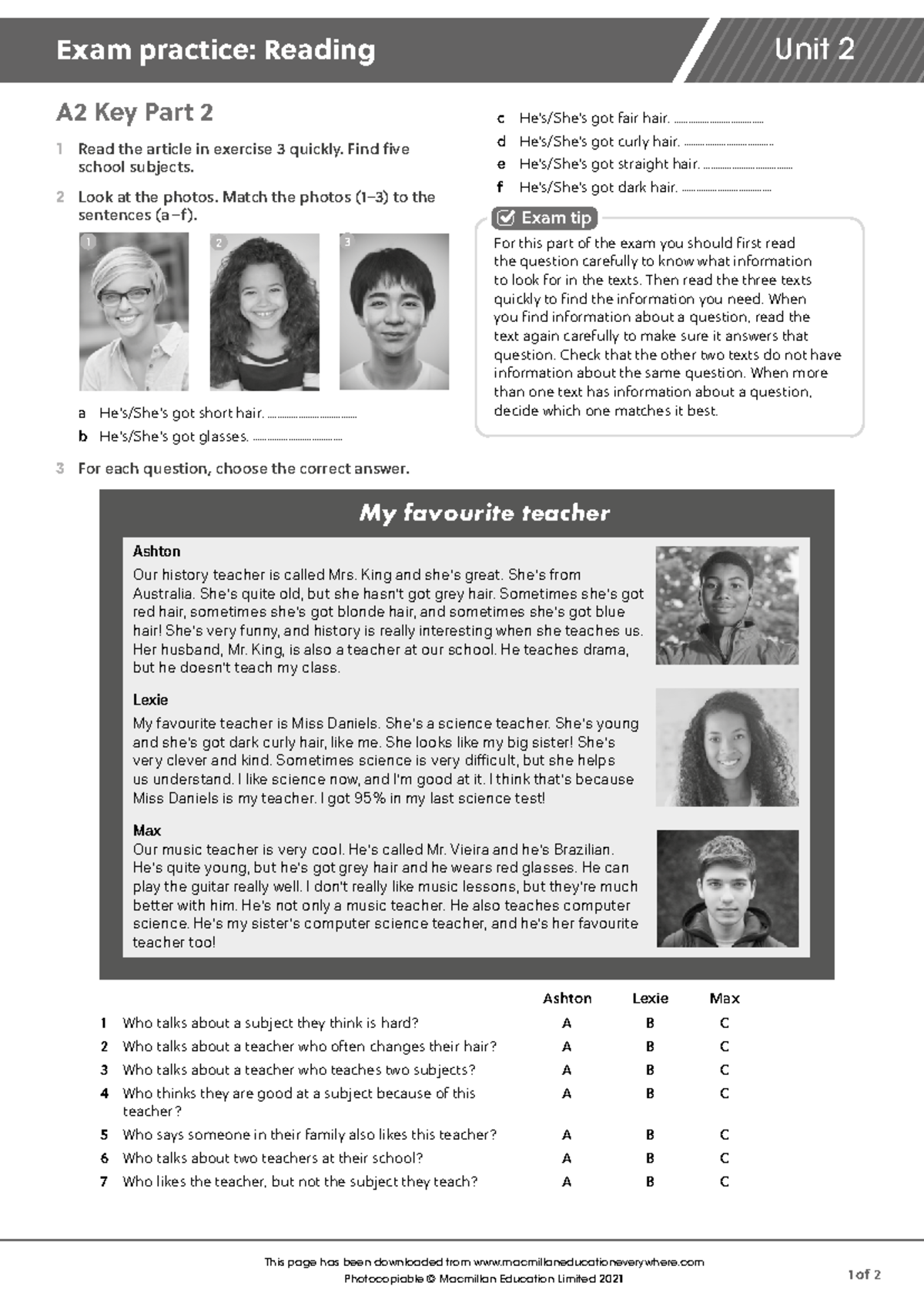 A1PLUS U2 Reading Exam Practice Questions and Tips - Studeersnel
