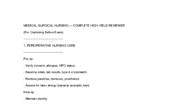 NURS 101: Comprehensive Med Surg Reviewer for Final Exam - Studocu