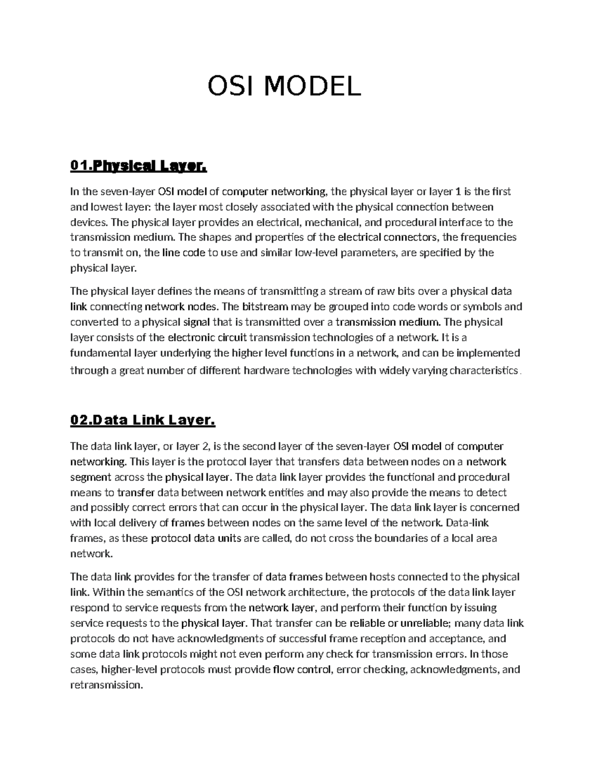 OSI Model - OSI MODEL 01 Layer. In the seven-layer OSI model of ...