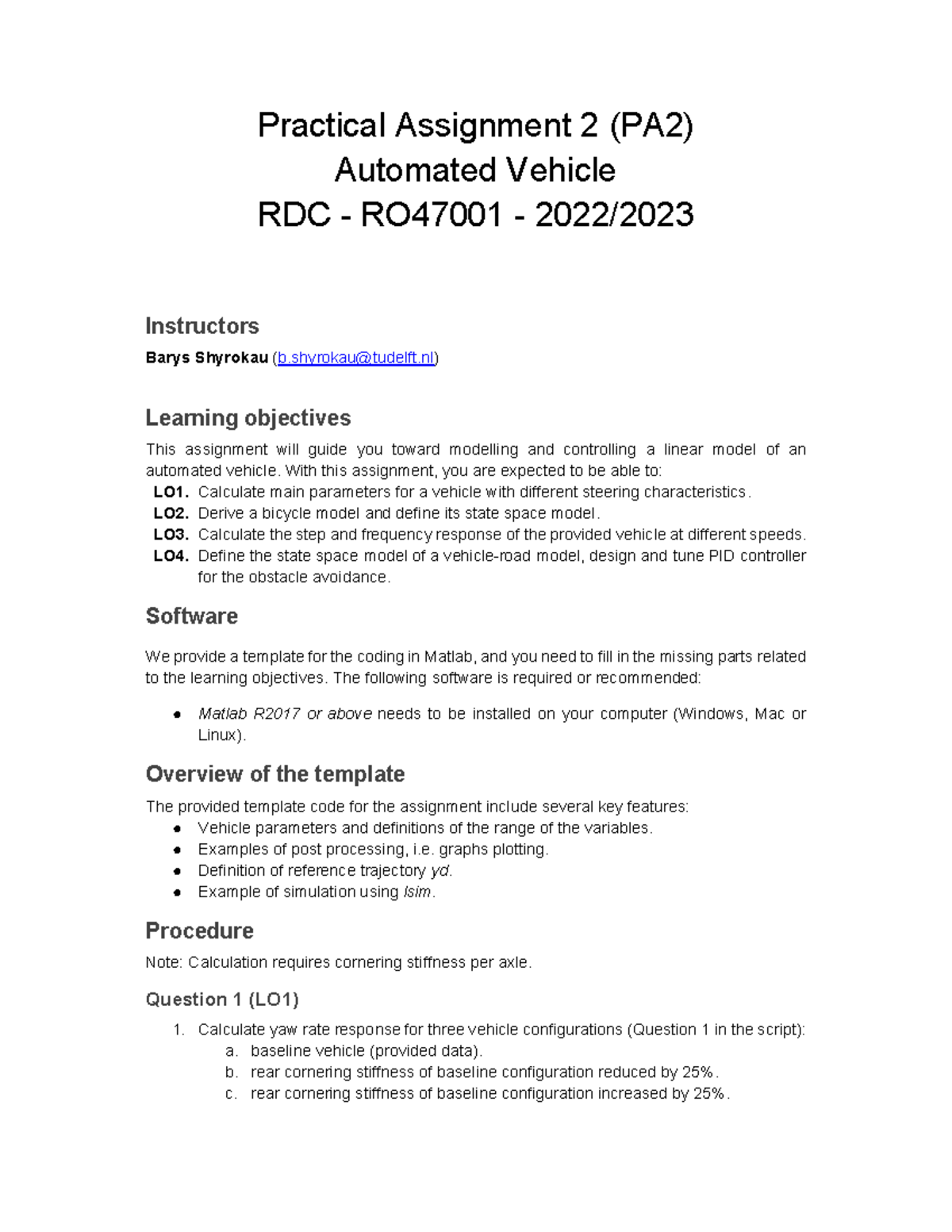 RDC - RO47001 Practical Assignment 2: Automated Vehicle Model - Studeersnel