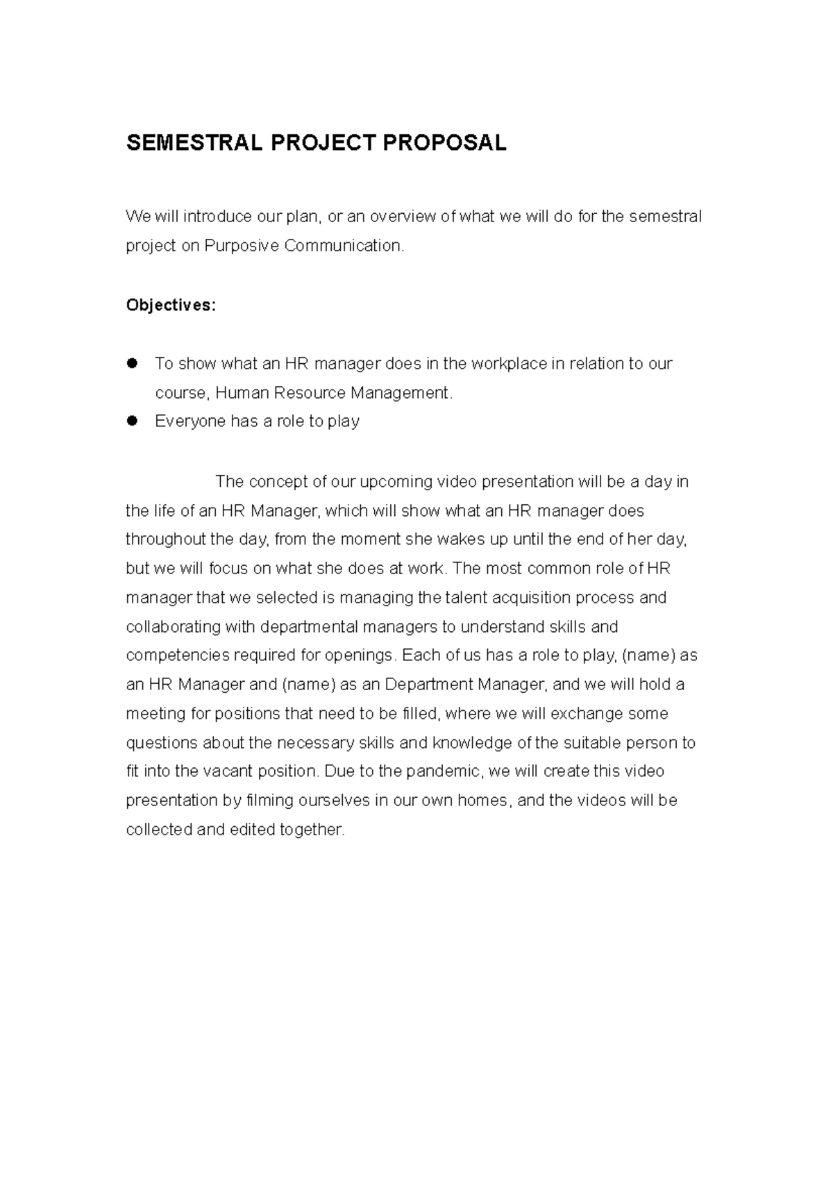 Semestral Project Proposal - SEMESTRAL PROJECT PROPOSAL We will ...