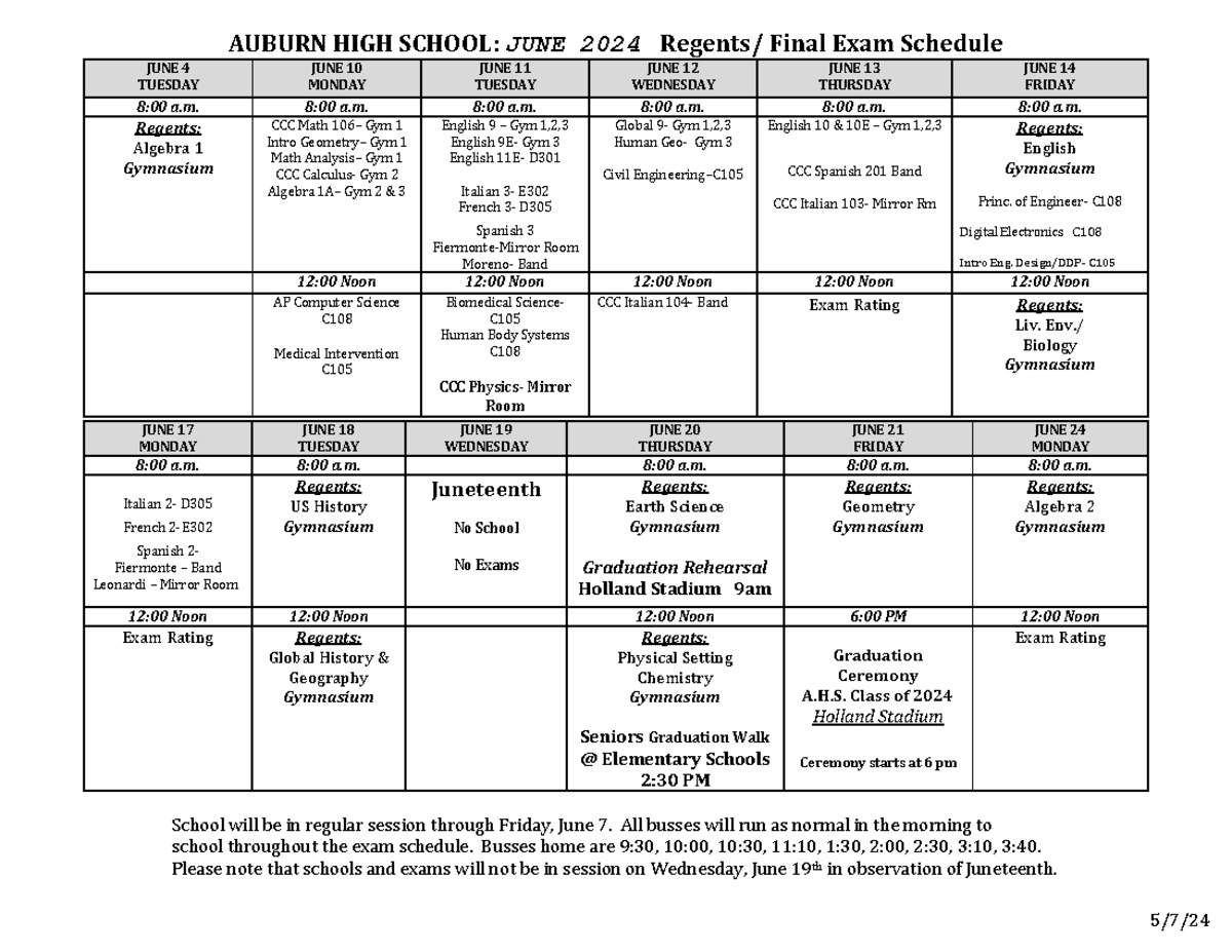 2024 June Exams PDF - Exam schedule - AUBURN HIGH SCHOOL: JUNE 2024 ...