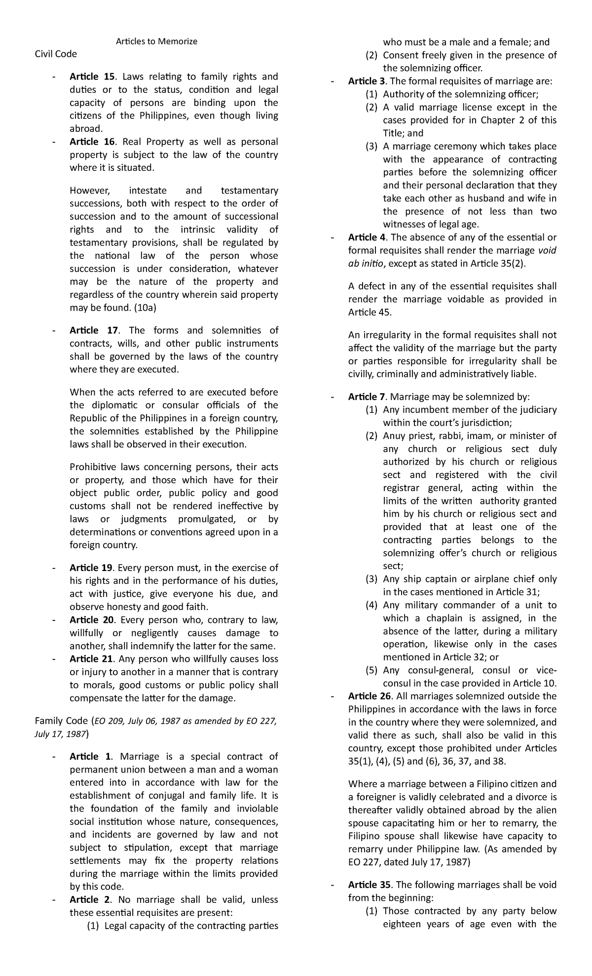 Philippine Civil Code Articles to Memorize on Persons & Family Law ...
