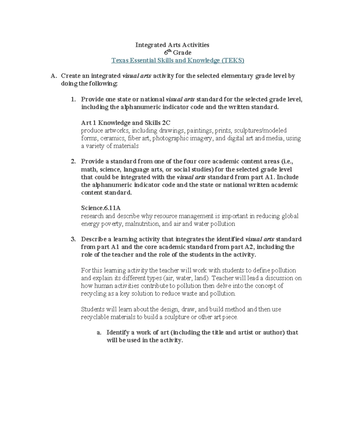DZP2 Task - Integrated Visual Arts & Math Activity for 2nd Grade - Studocu
