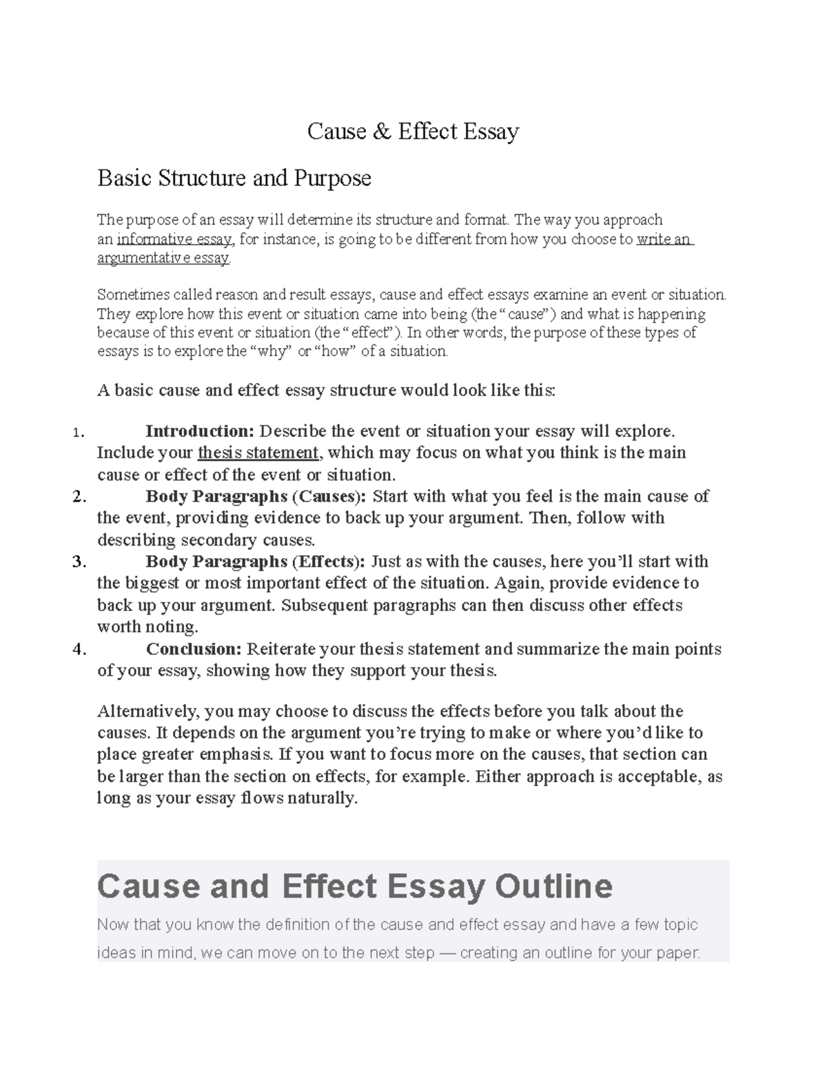 Cause and Effect Essay Structure - Business Economics Guide - Studocu
