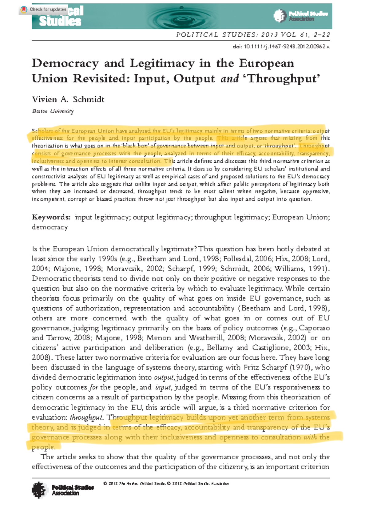 Revisiting Democracy and Legitimacy: Input, Output & Throughput ...