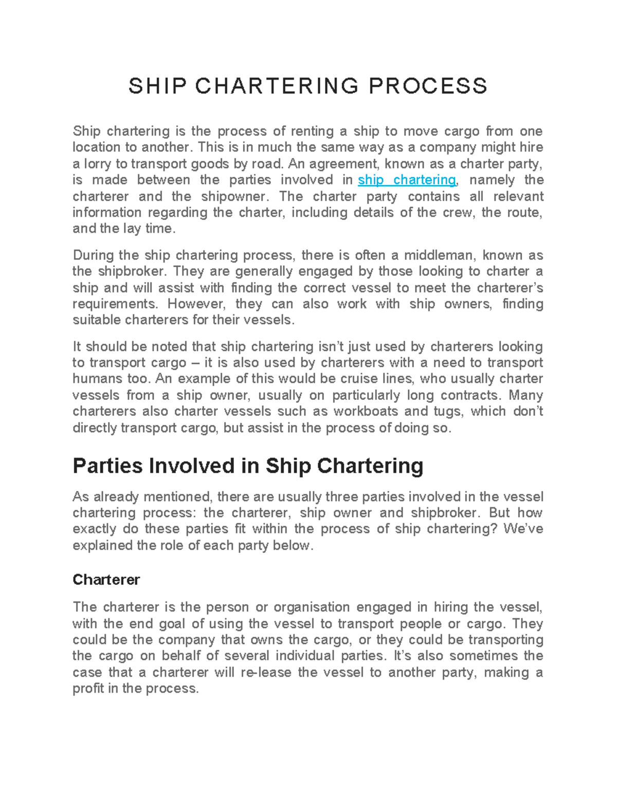 SHIP CHARTERING PROCESS: Roles of Charterer, Owner & Broker Explained ...