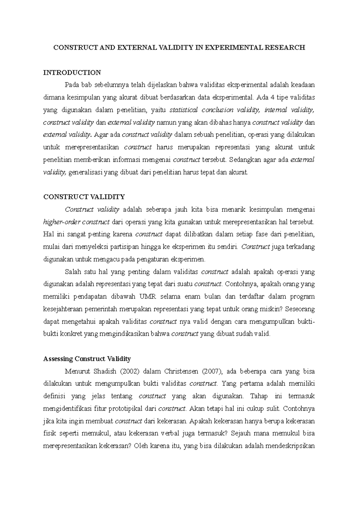 Chapter 8: Construct & External Validity in Experimental Research - Studocu