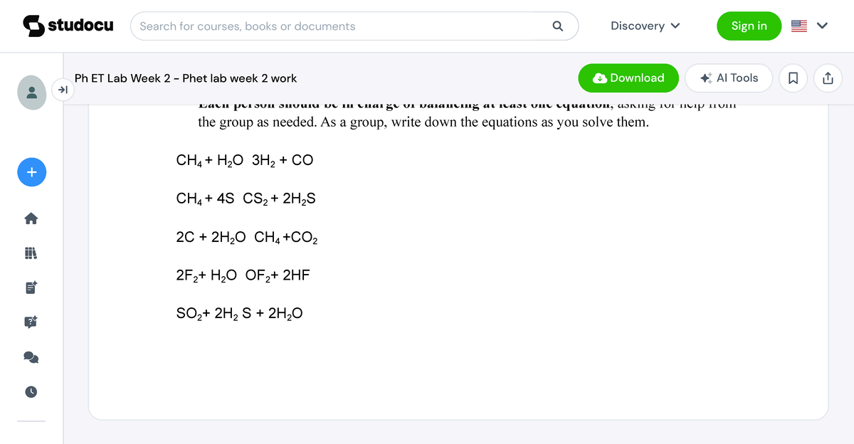 Ph ET Lab Week 2 - Phet lab week 2 work - Balancing Chemical Equations ...