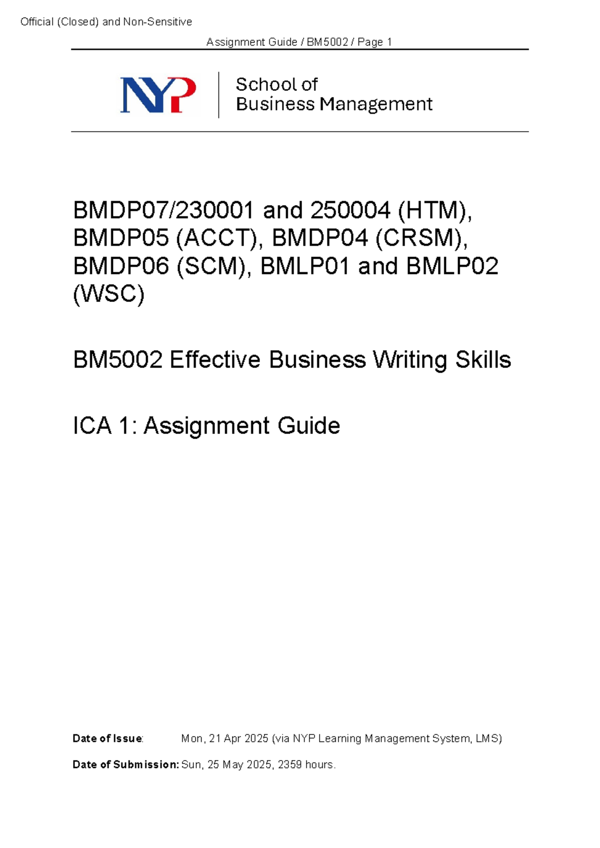 BM5002 ICA 1 Assignment Guide: Effective Business Writing Skills - Studocu
