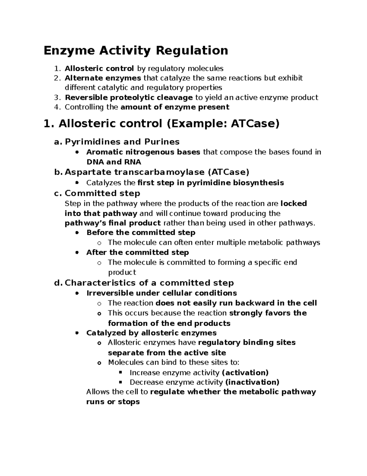 Biochem 7: Enzyme Activity Regulation & Allosteric Control - Studocu