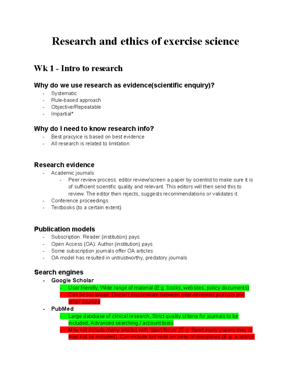 Research and Ethics in Exercise Science: Wk 1 Overview - Studocu