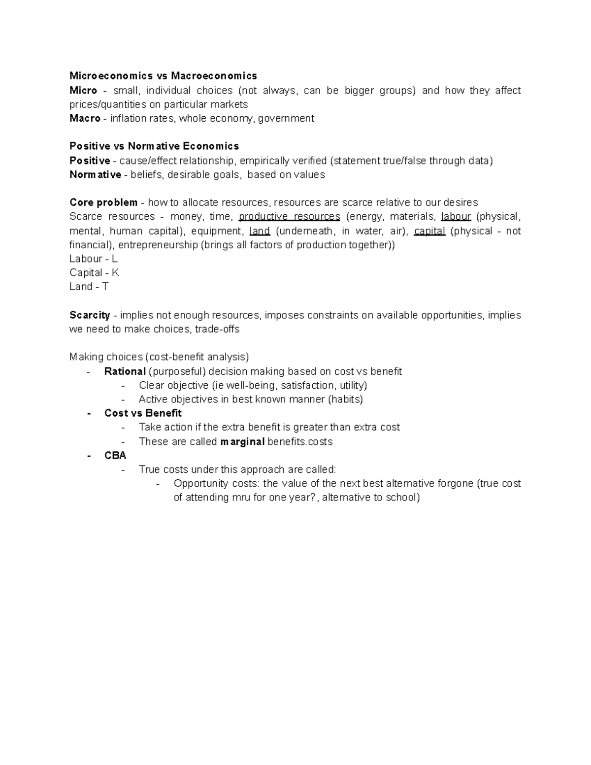 Chapter 1 - What is Economics? - Microeconomics vs Macroeconomics Micro ...