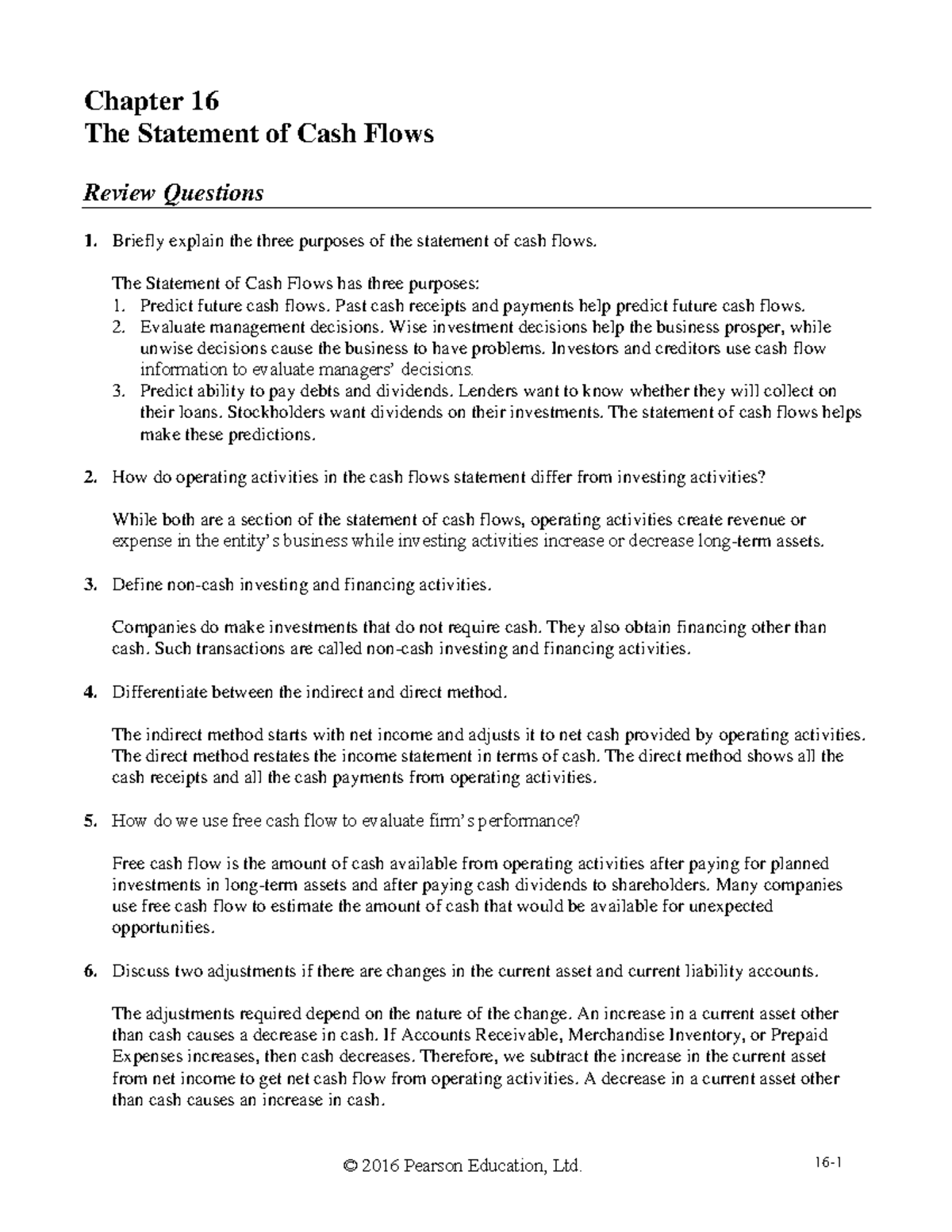 Chapter 16: The Statement of Cash Flows - Review Questions and Answers ...