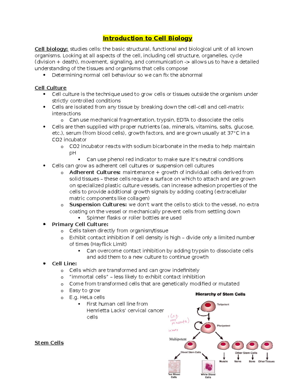 Lecture 1: Introduction to Cell Biology and Cell Culture Techniques ...