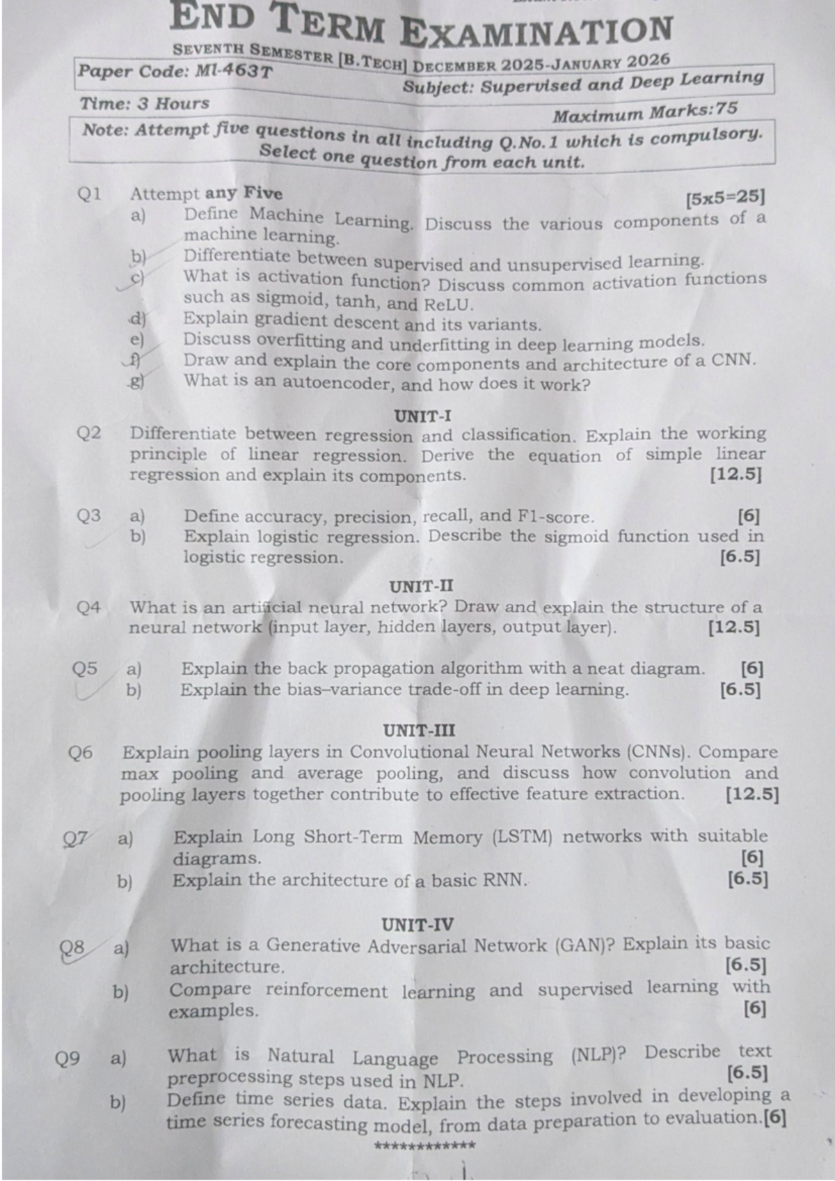 End Term Exam: Supervised & Deep Learning (SEVENTH SEMESTER) - Studocu