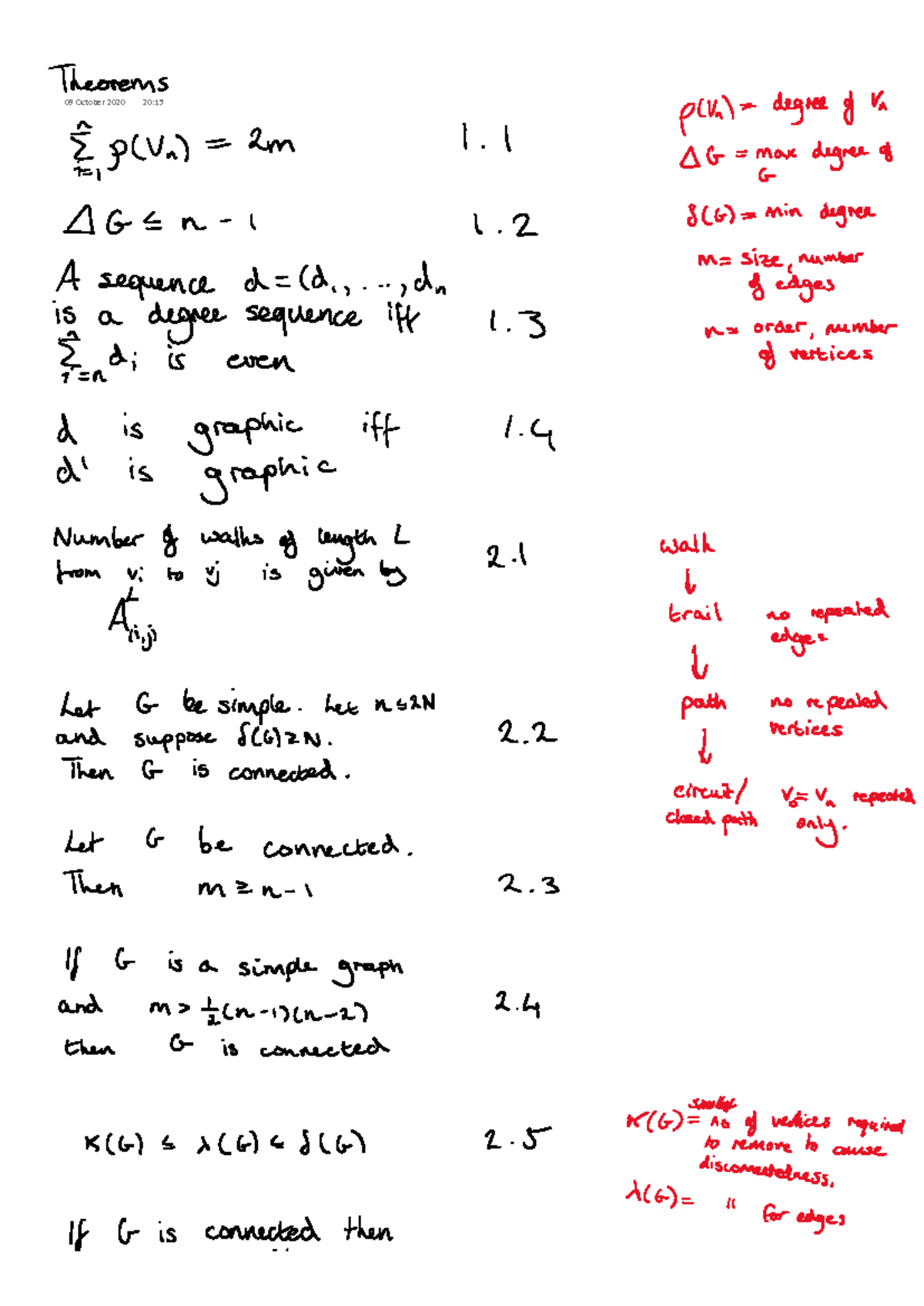 Graph Theory Theorems & Definitions for Test 1 (Course Code) - Studocu