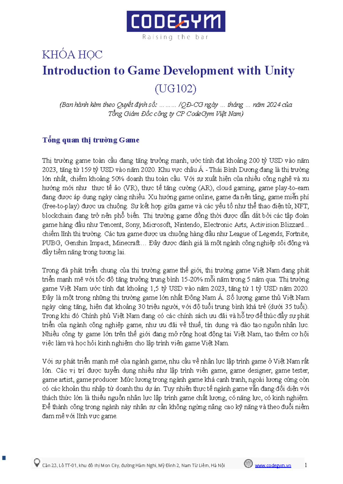 [UG102] Product note - Introduction to Game Development with Unity ...