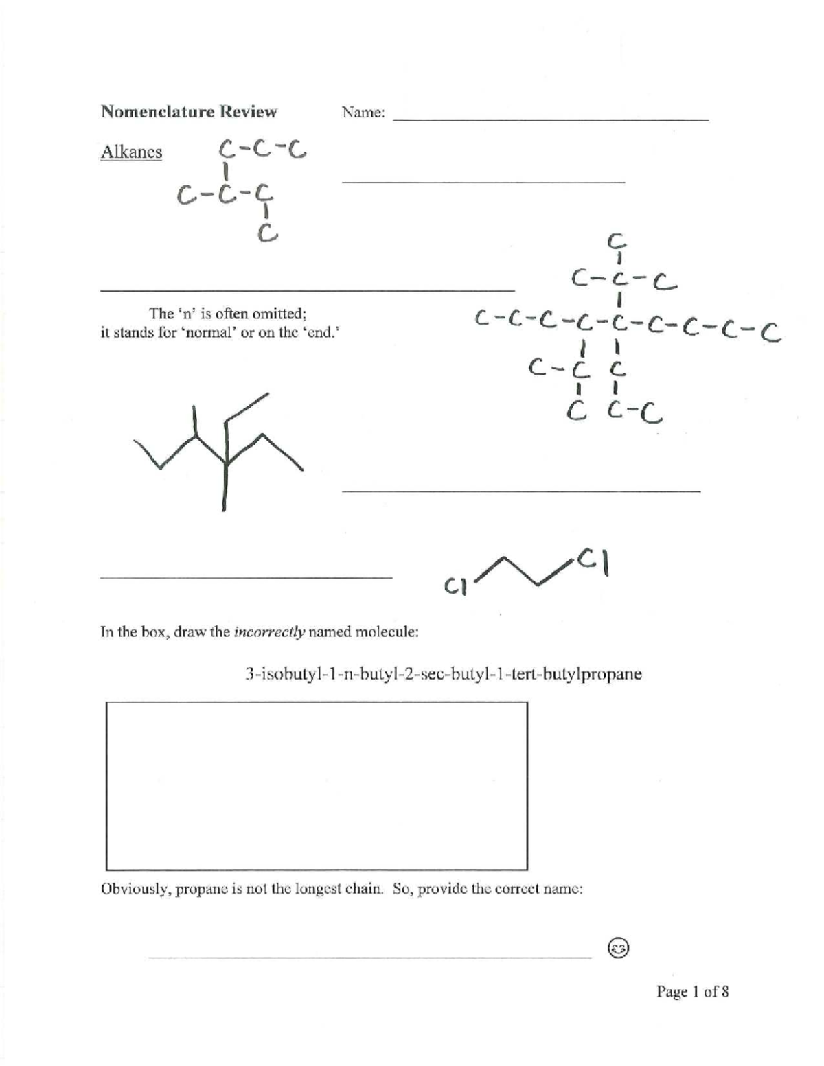 Nomenclature Review: Alkanes, Alcohols, and More (CHEM 101) - Studocu