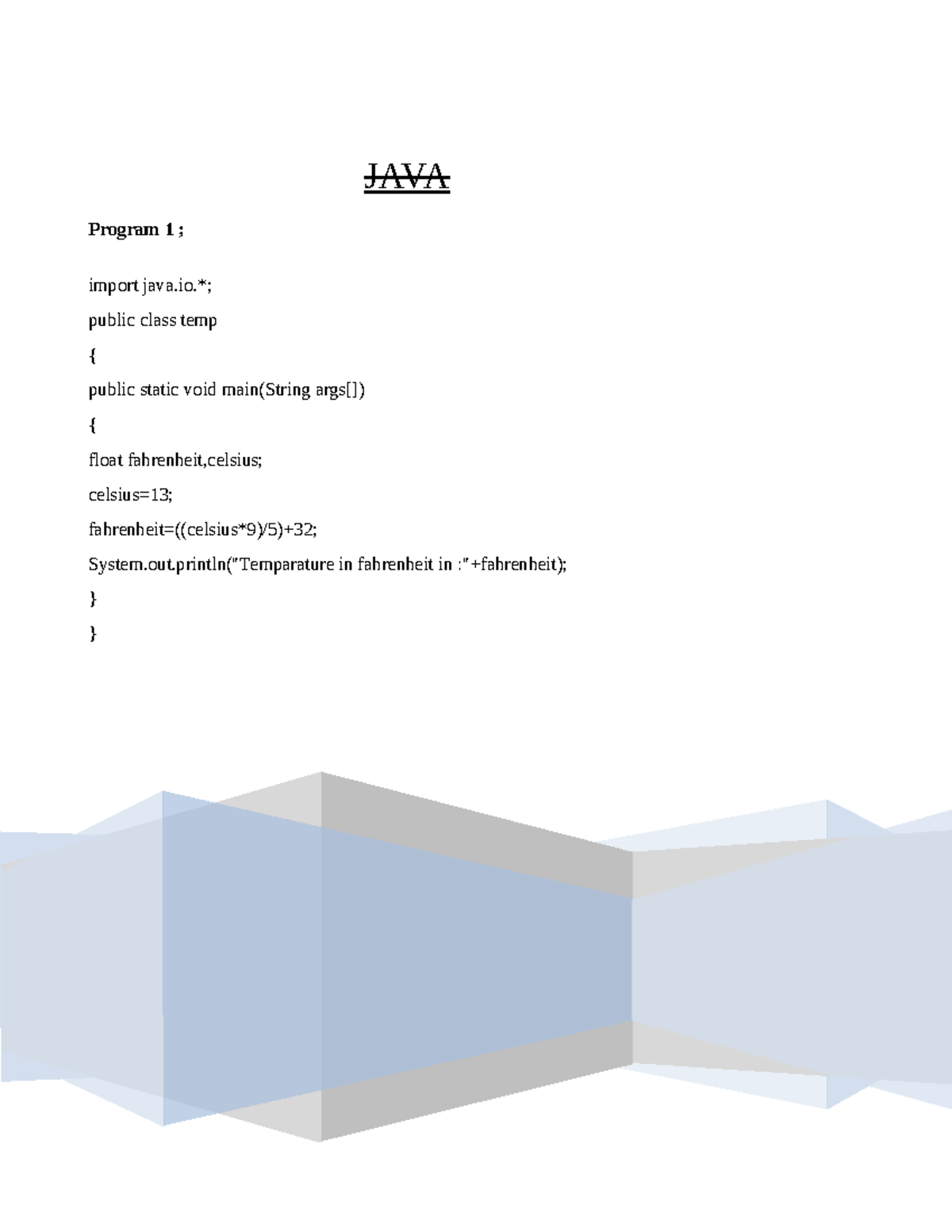 JAVA LAB - Lab Exercise Programs and Outputs - Studocu