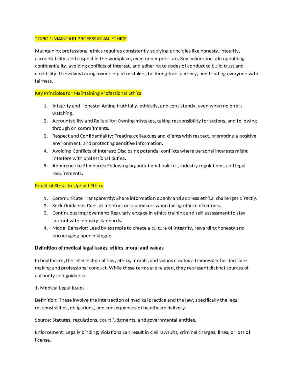 Final Exam Notes on Professional Ethics and Medical Law (LAW) - Studocu