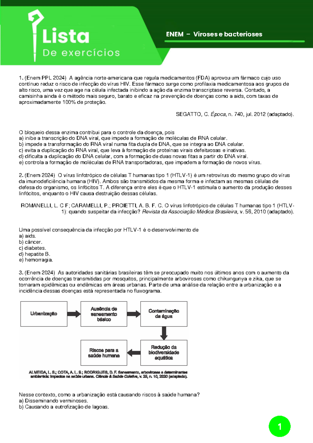 Lista de Questões (Biologia) - ENEM PPL 2024: Viroses e Bacterioses ...