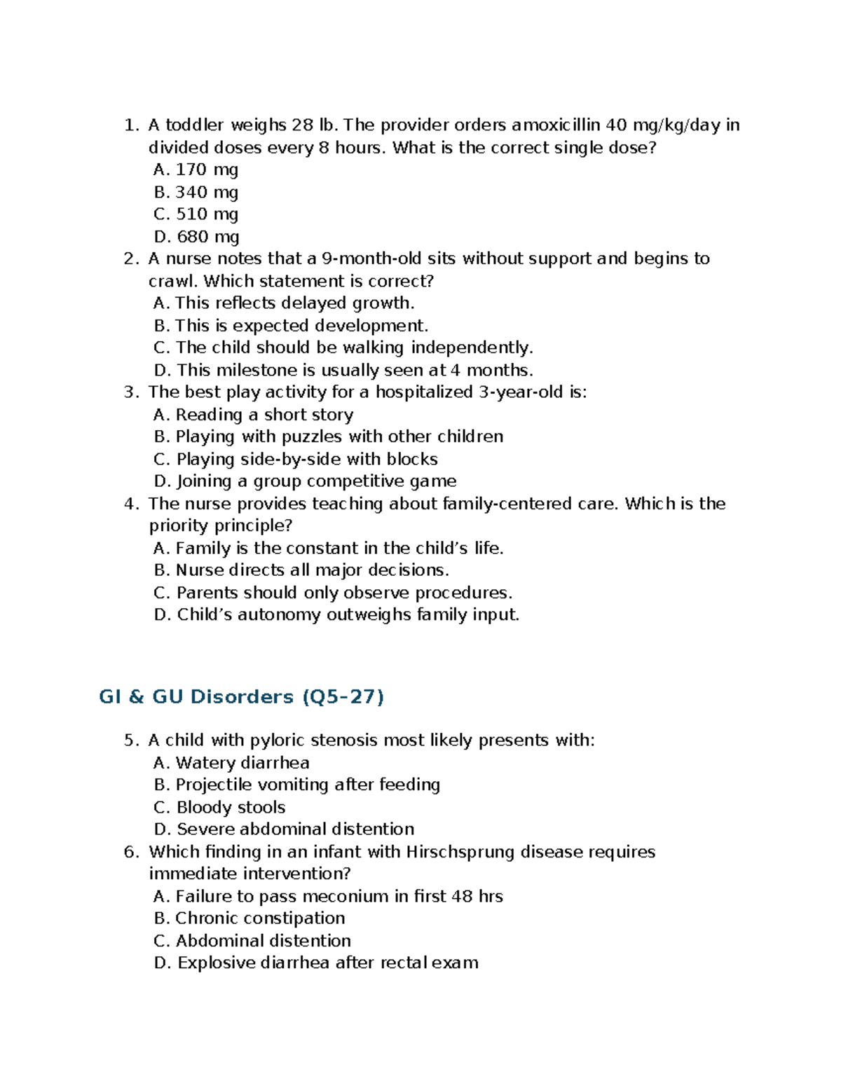 Exam 2 Questions - Pediatric Nursing Concepts and Care - Studocu