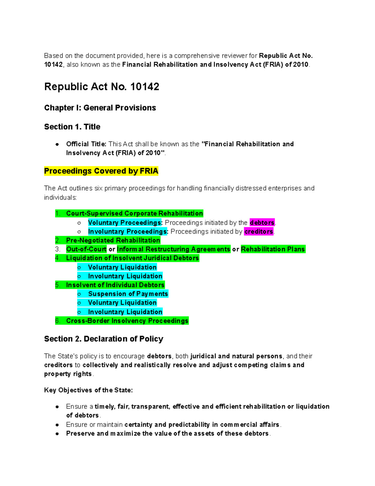 FRIA 10142: Comprehensive Review of the Financial Rehabilitation Act ...