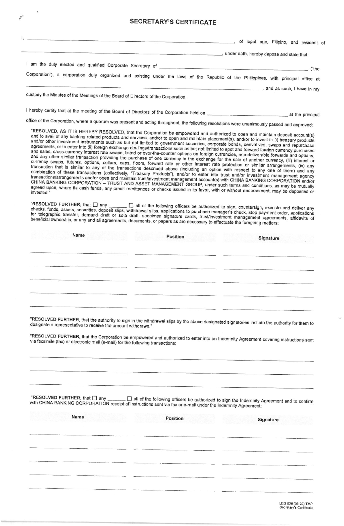 Corporate Resolutions for Banking Transactions - SHRP122RET025 - Studocu