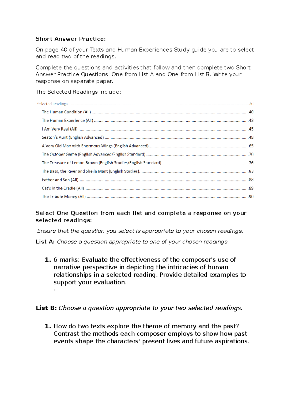 Short Answer Practice - notes for - Short Answer Practice: On page 40 ...