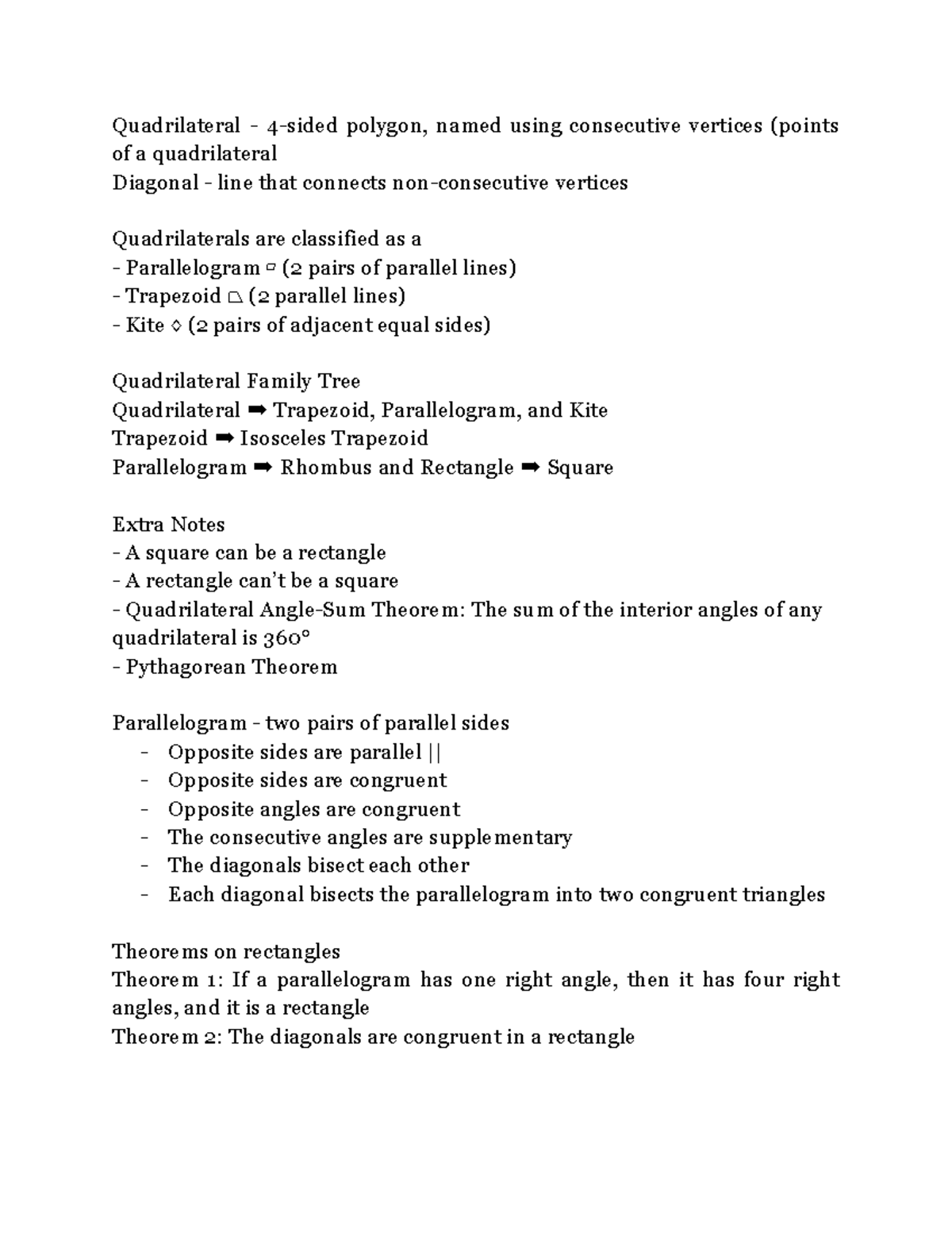 MATH 9 Final Exam Study Guide: Quadrilaterals and Their Properties ...