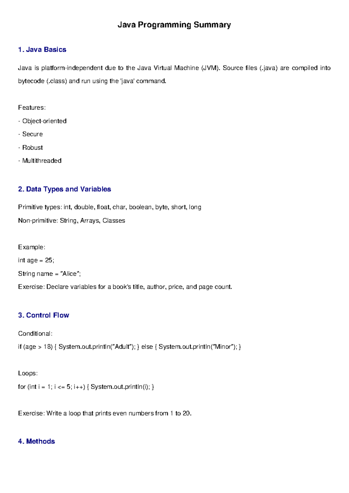 Java Programming Summary: Key Concepts and Exercises - Studocu