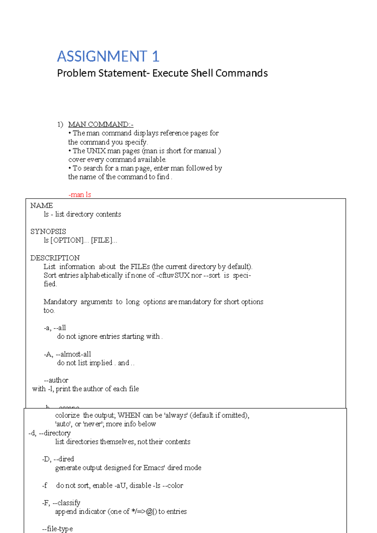 Assignment 1: Unix Shell Commands Overview and Usage - Studocu