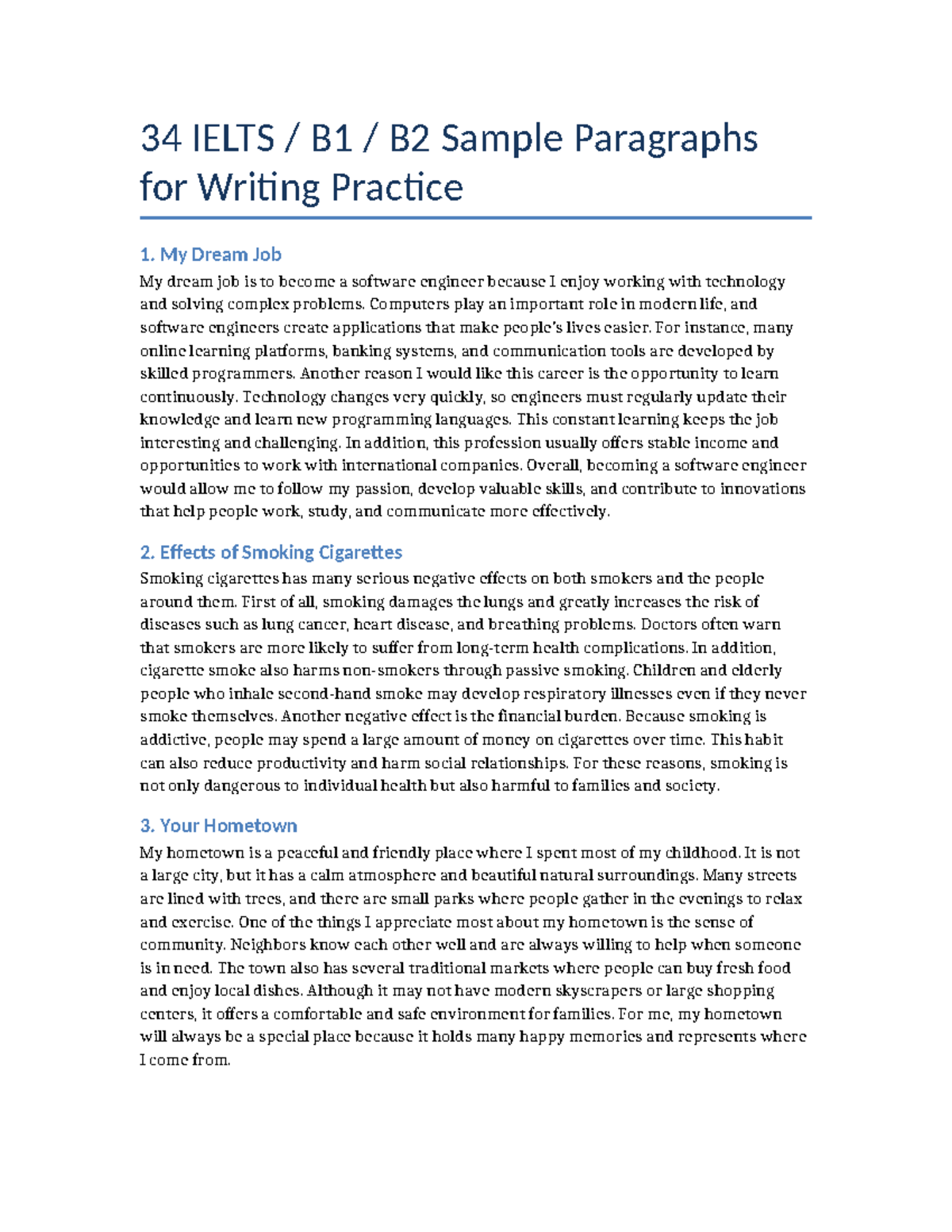 34 IELTS Writing Practice: Sample Paragraphs for B1 B2 - Studocu