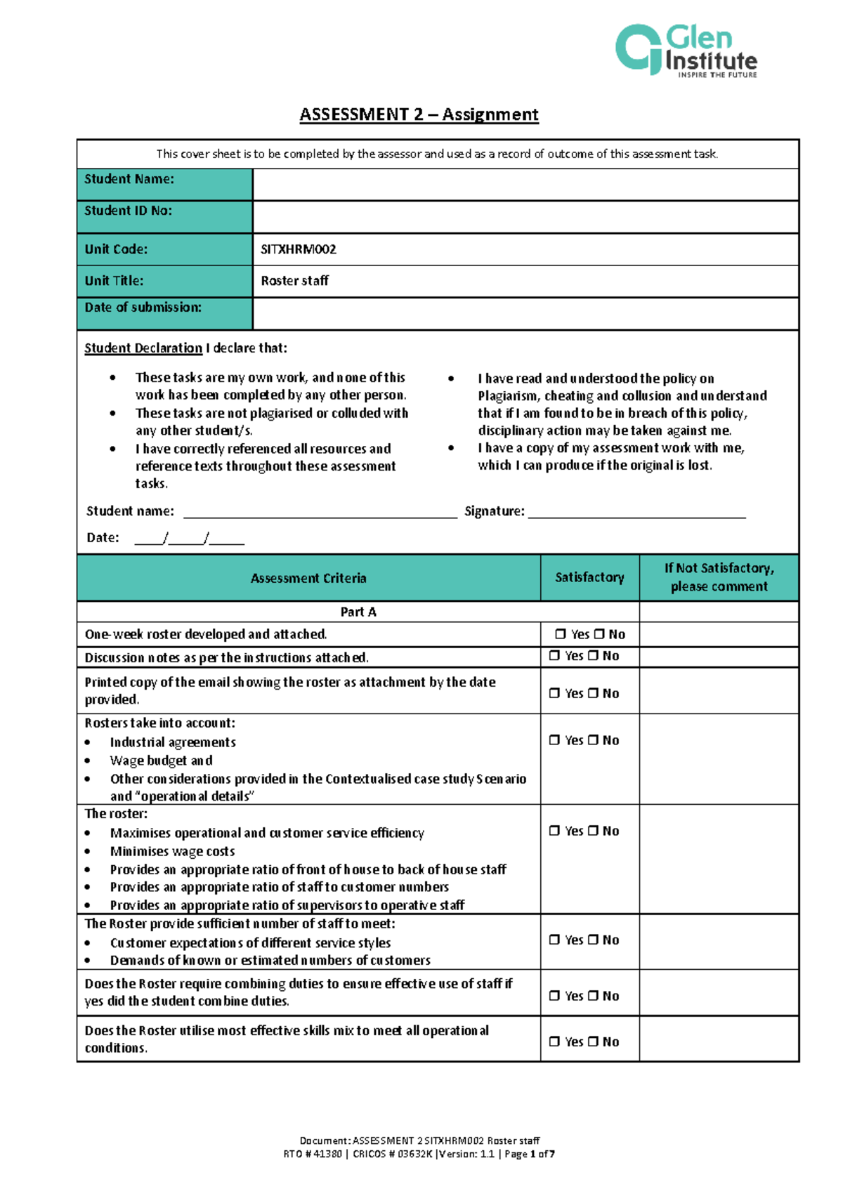 Assessment 2 SITXHRM002: Roster Staff Development and Evaluation - Studocu