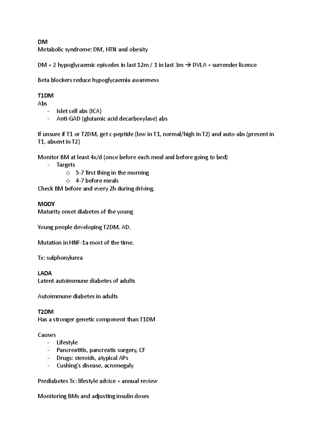 Finals notes on diabetes - DM Metabolic syndrome: DM, HTN and obesity ...