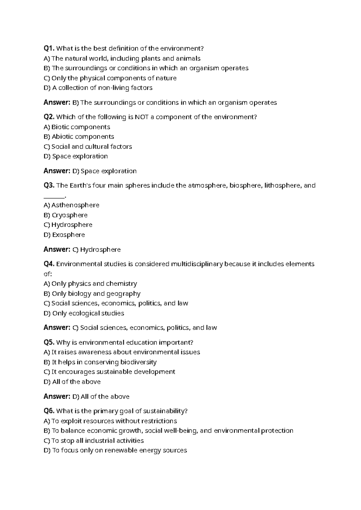 EVS 101: Comprehensive MCQ Notes on Environmental Studies - Studocu