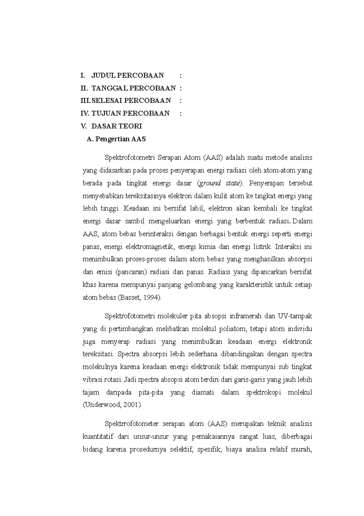Dasar Teori Praktikum AAS: Spektrofotometri Serapan Atom - Document Preview