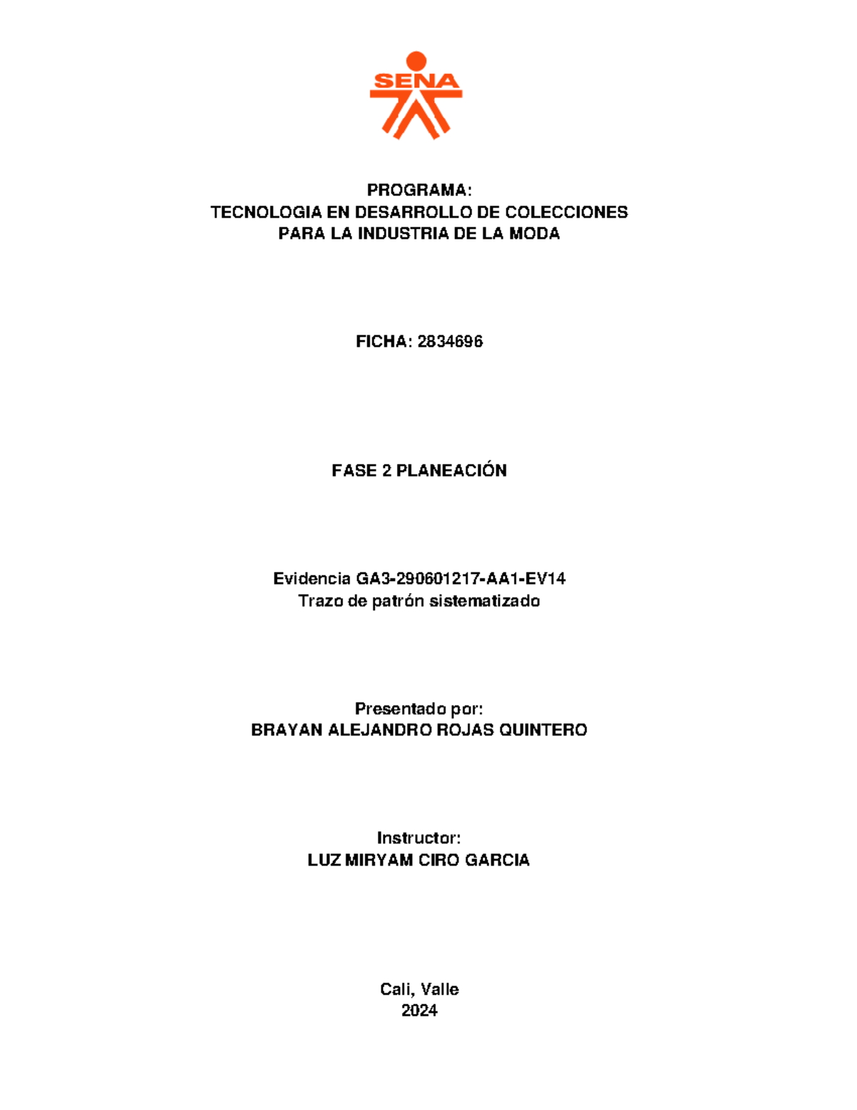Trazo de patrón sistematizado - Brayan Alejandro Rojas Quintero - Document Preview