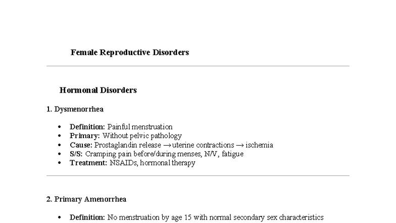 Patho Reproductive Disorders Notes (Course Code: REPRO 101) - Studocu