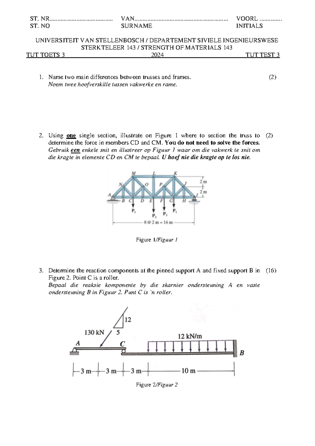 ST. NO: Tut Test 3 - Strength of Materials 143 (2024) - Studocu