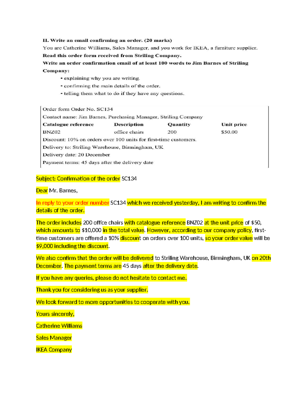 Order Confirmation SC134 - Office Chairs Purchase Details - Studocu